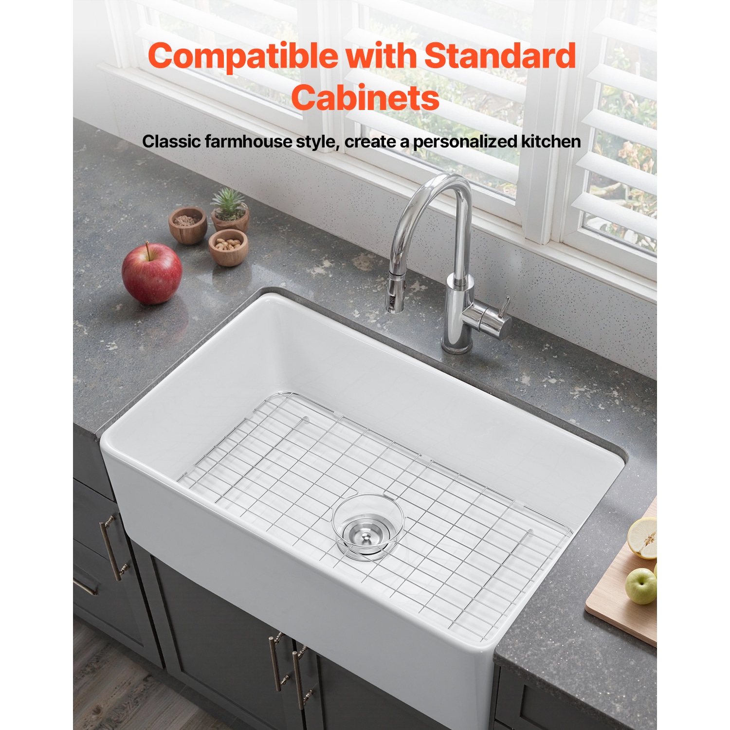 Farmhouse Sink Undermount Kitchen Single Bowl Fireclay White_voghion.com